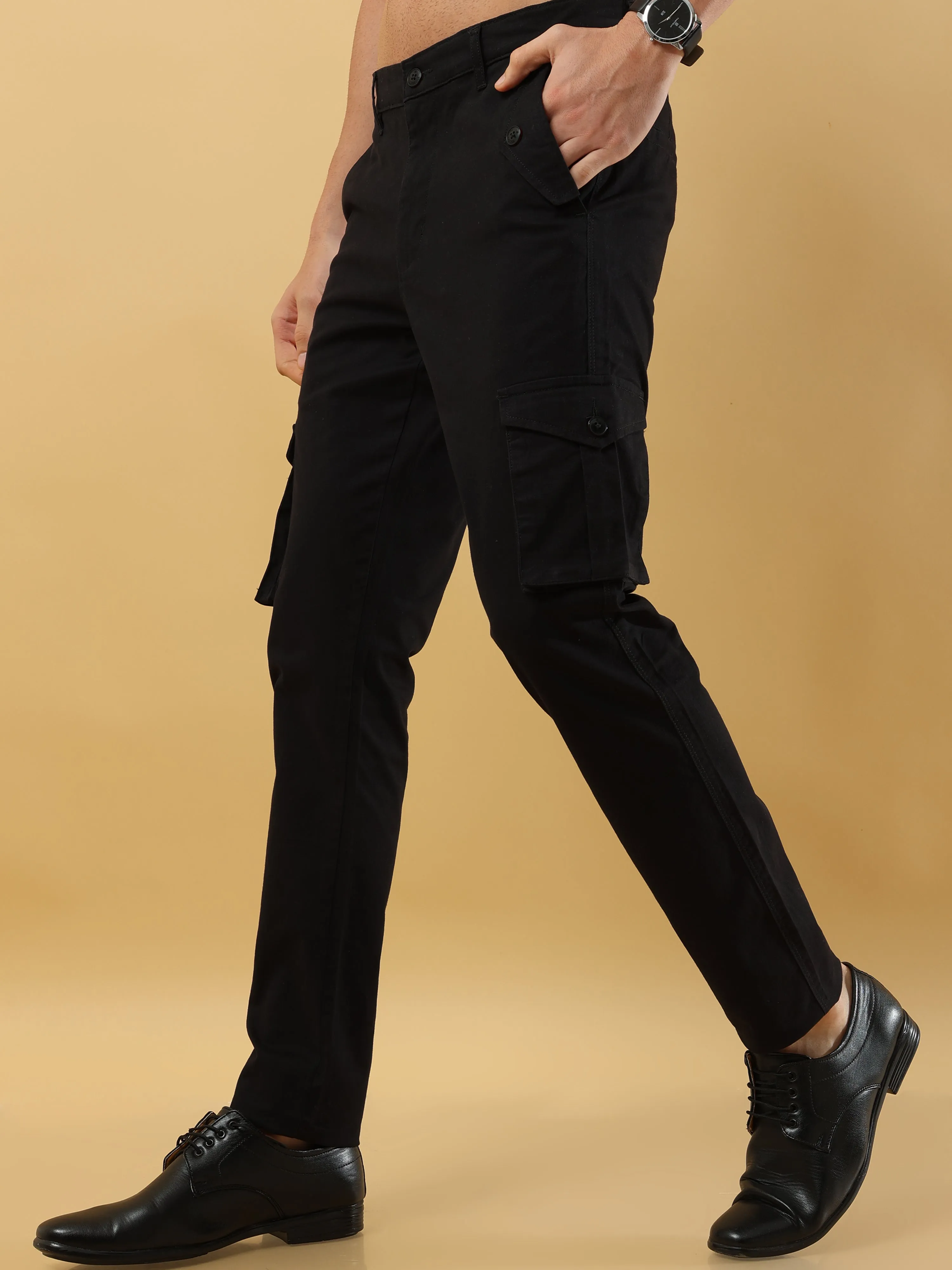 Slim Fit Black Cargo Trouser