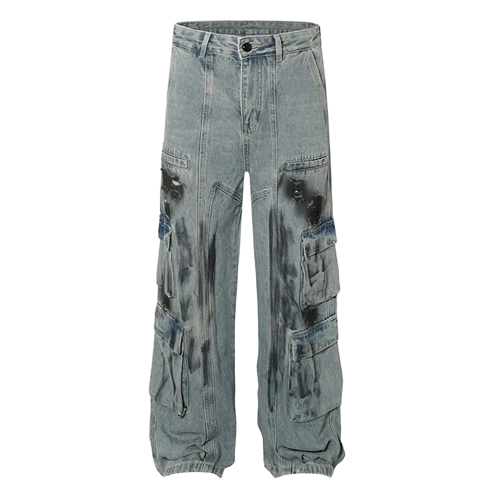 Smudged Wash Denim Cargo Jeans