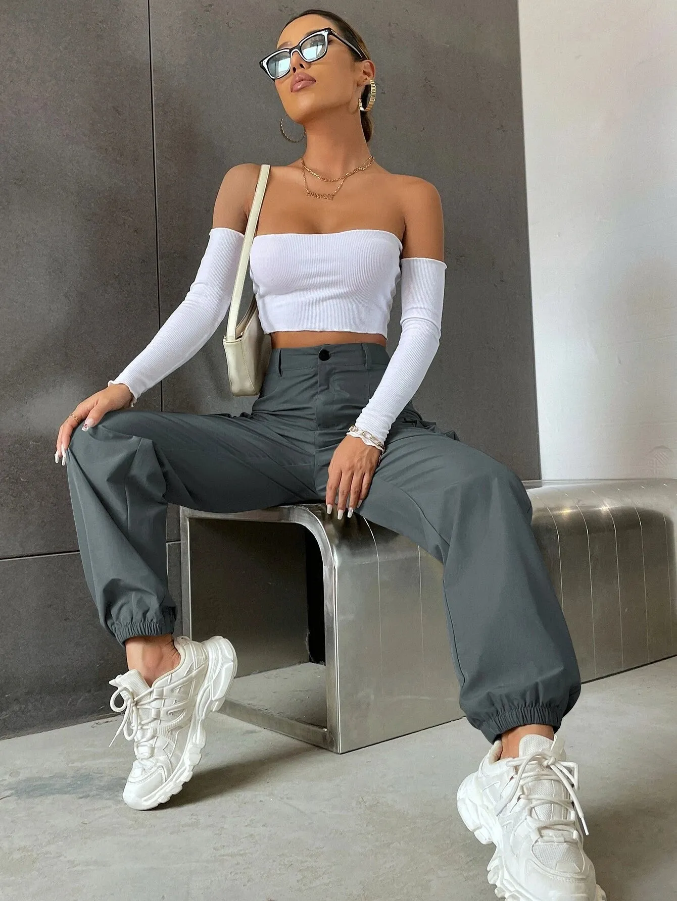 Solid Colored Flap Pocket Pants