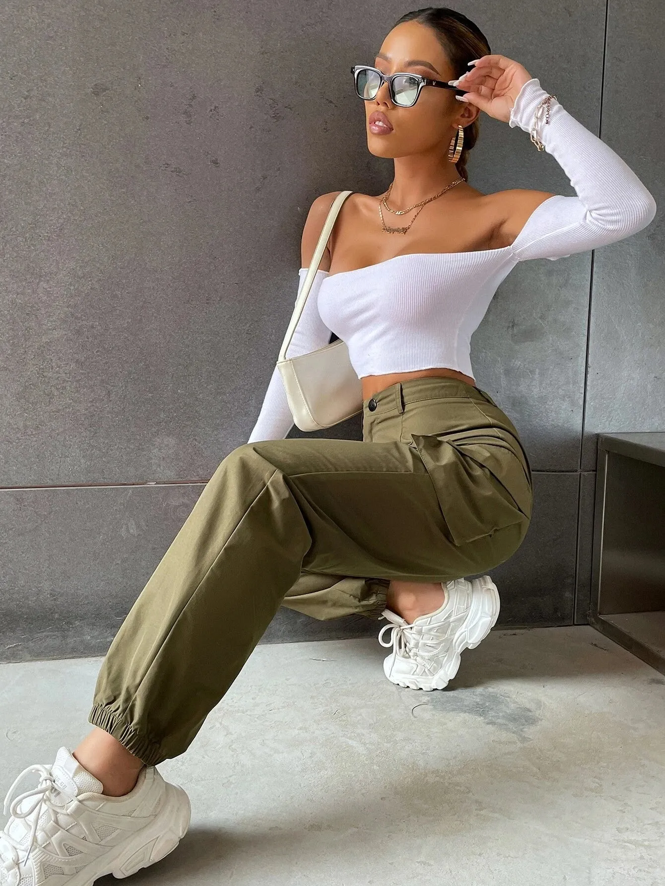 Solid Colored Flap Pocket Pants