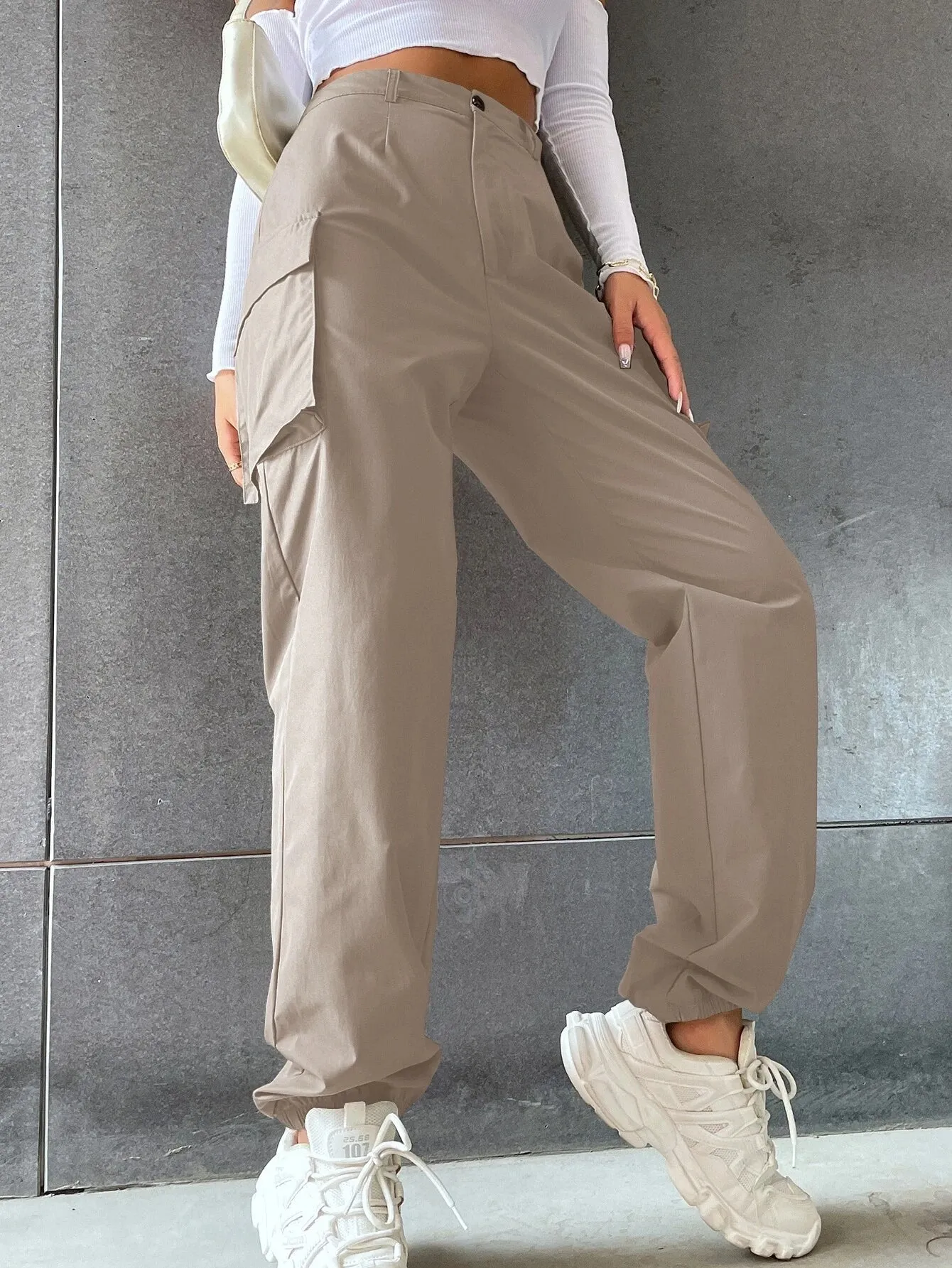 Solid Colored Flap Pocket Pants