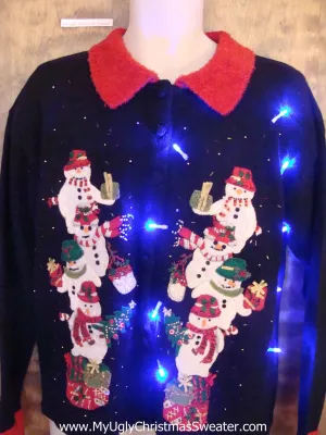 Stacks of Snowmen Light Up Cheesy Christmas Sweater