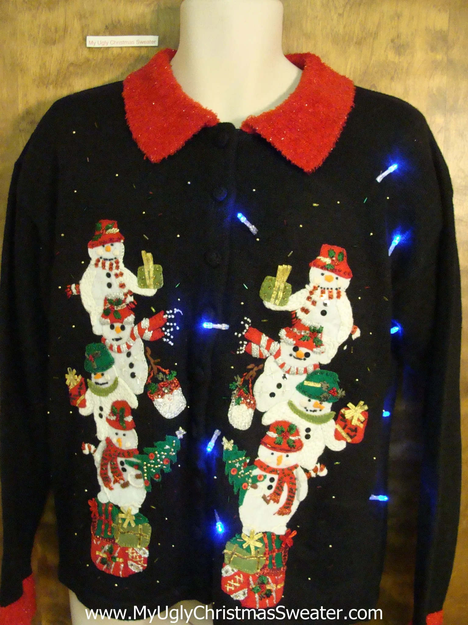 Stacks of Snowmen Light Up Cheesy Christmas Sweater