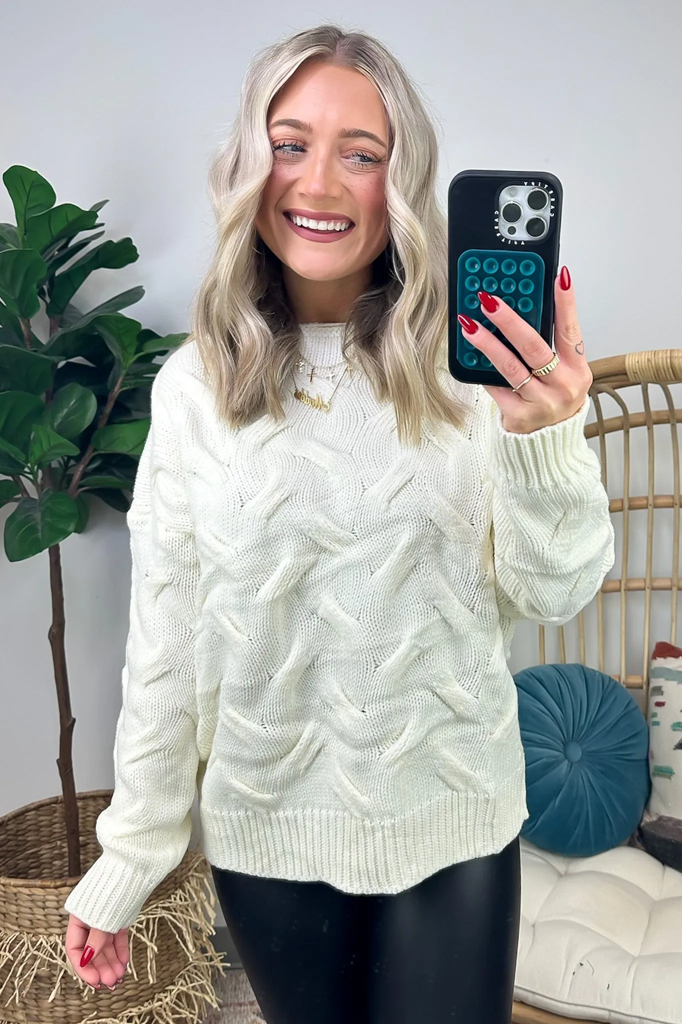 Suriel Textured Cable Knit Boat Neck Sweater