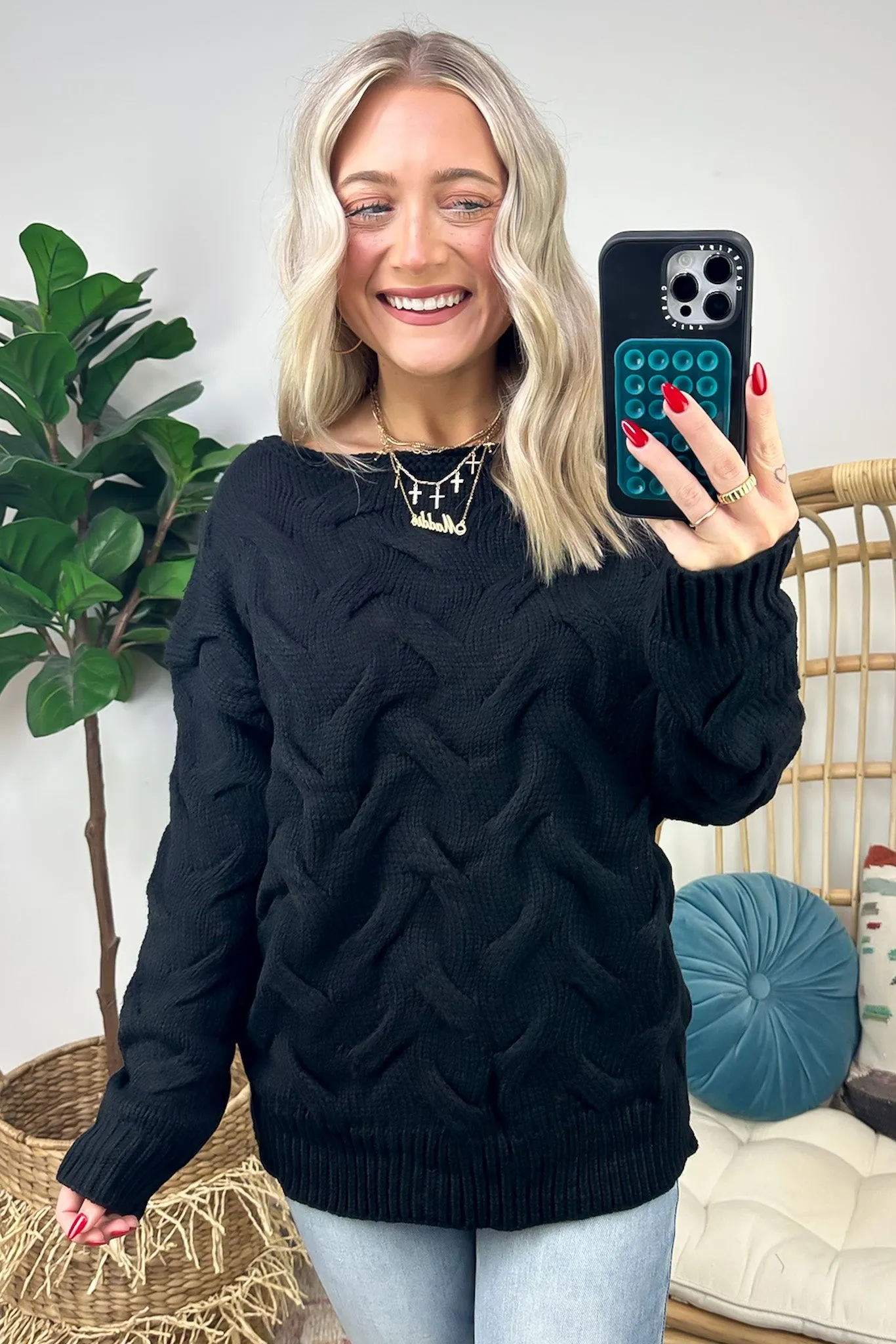 Suriel Textured Cable Knit Boat Neck Sweater