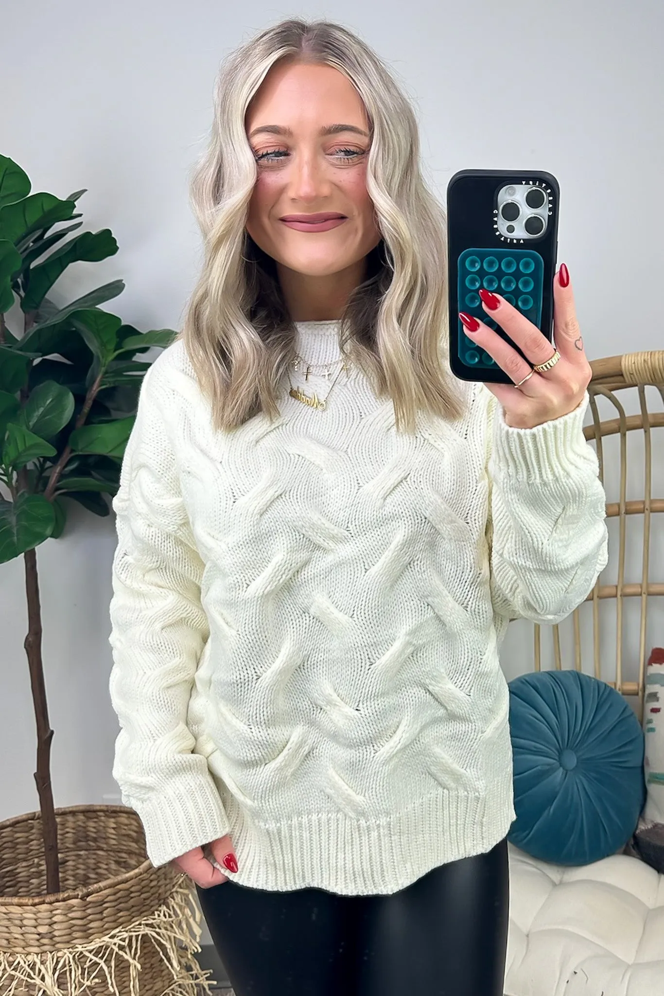 Suriel Textured Cable Knit Boat Neck Sweater