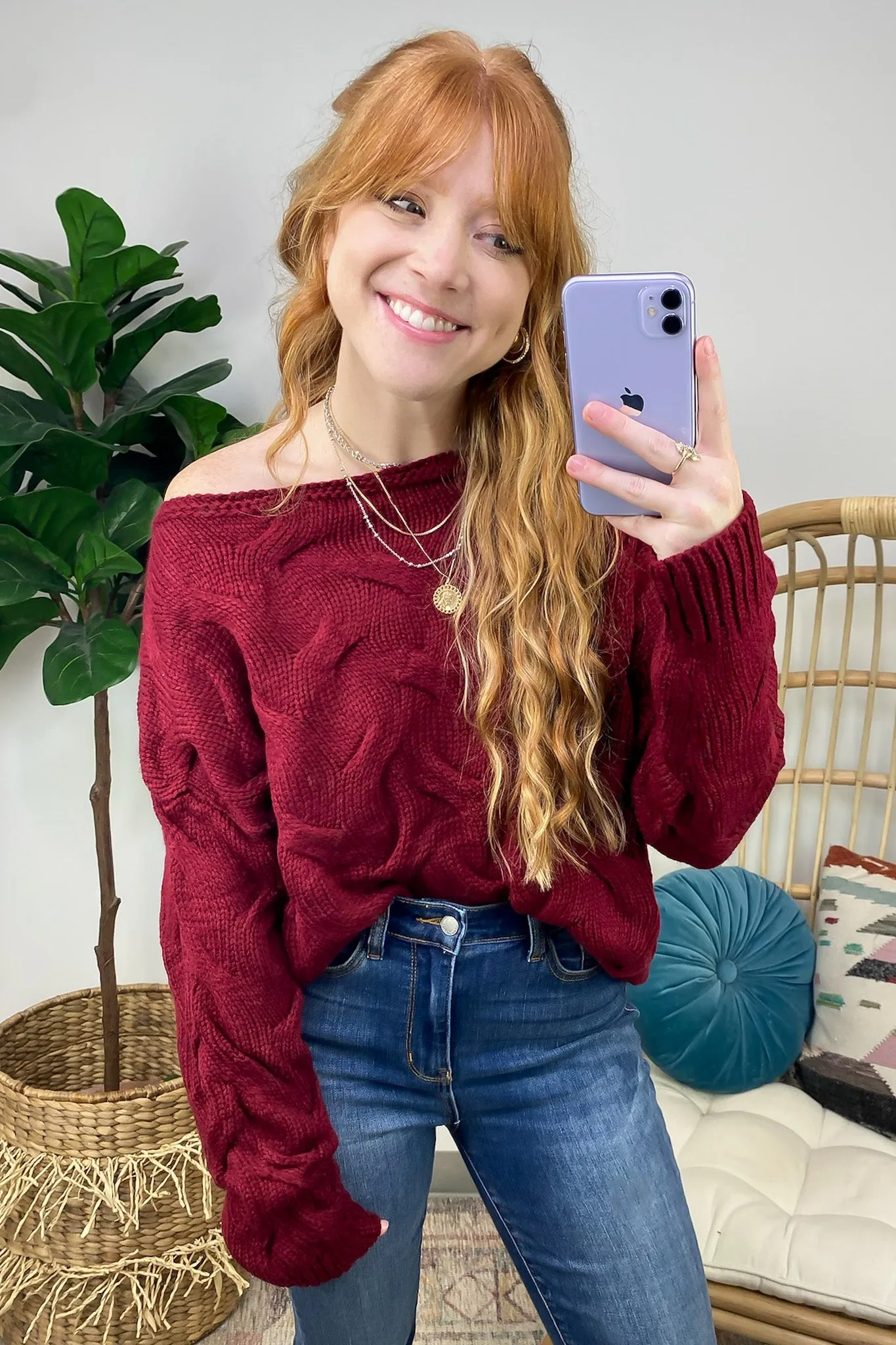 Suriel Textured Cable Knit Boat Neck Sweater
