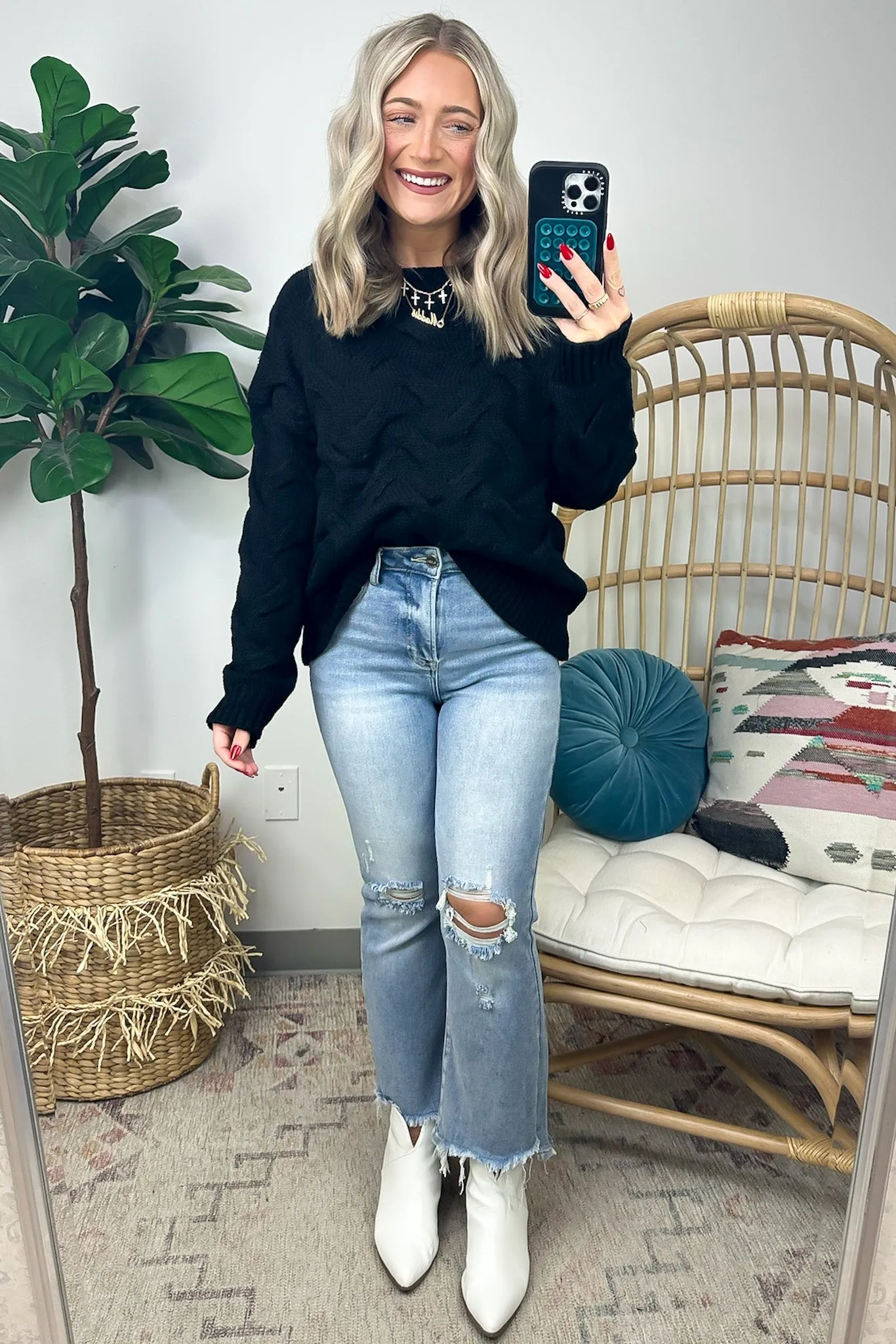 Suriel Textured Cable Knit Boat Neck Sweater
