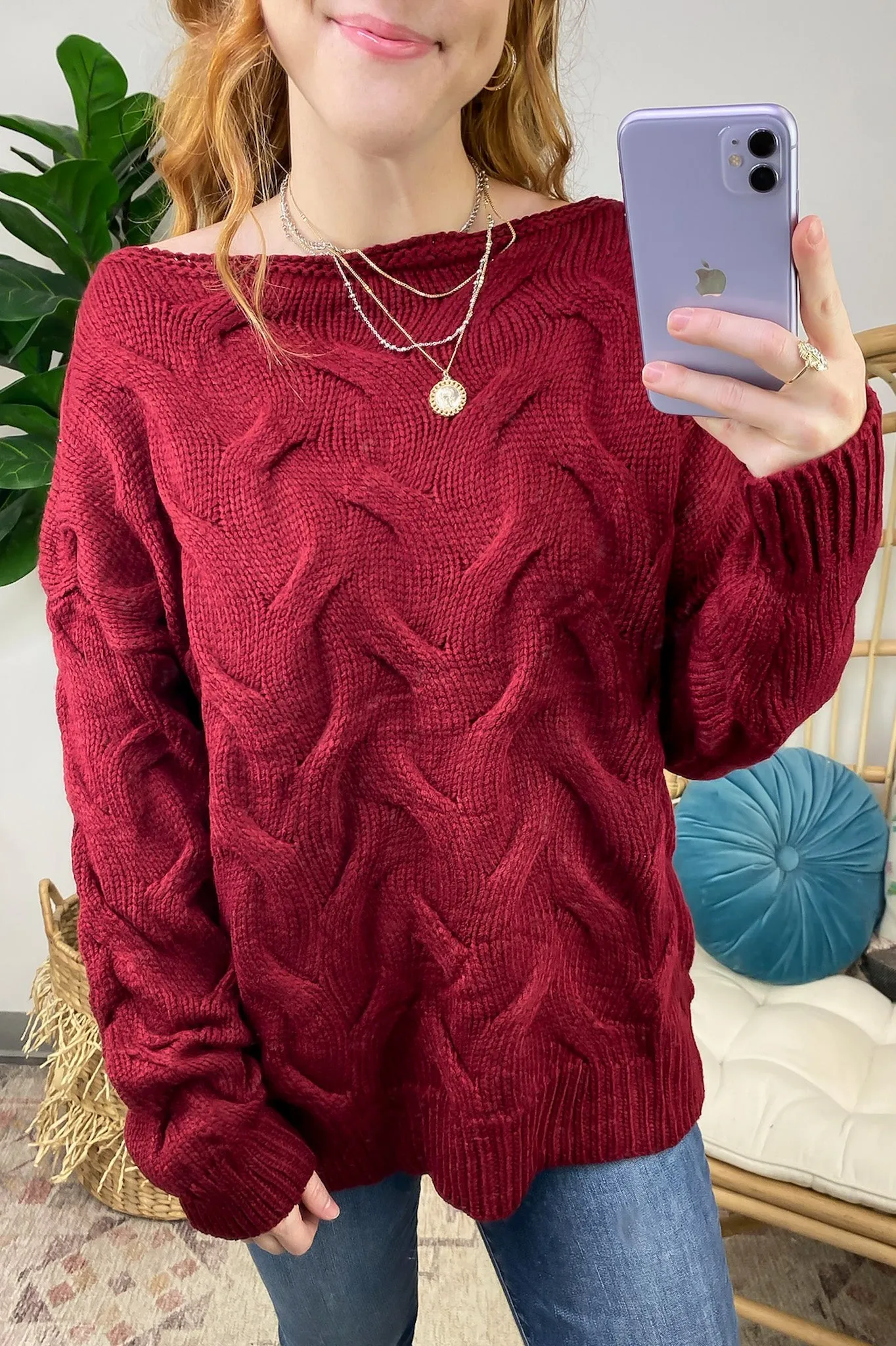 Suriel Textured Cable Knit Boat Neck Sweater