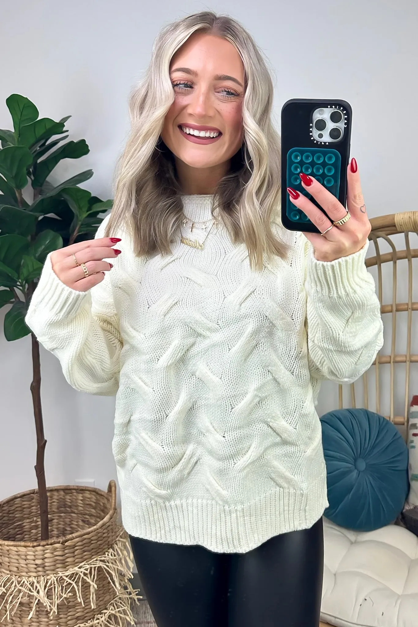Suriel Textured Cable Knit Boat Neck Sweater