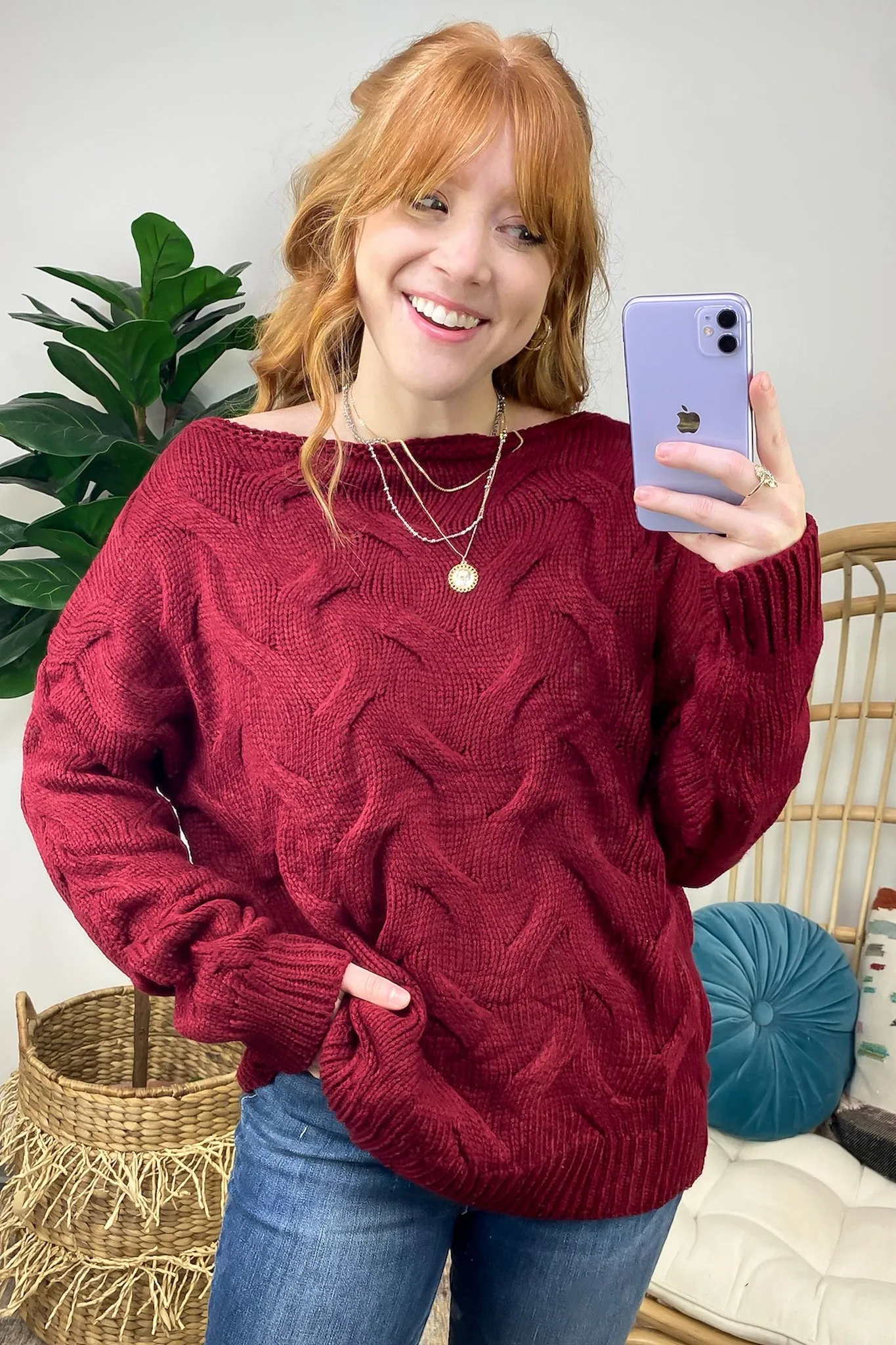 Suriel Textured Cable Knit Boat Neck Sweater