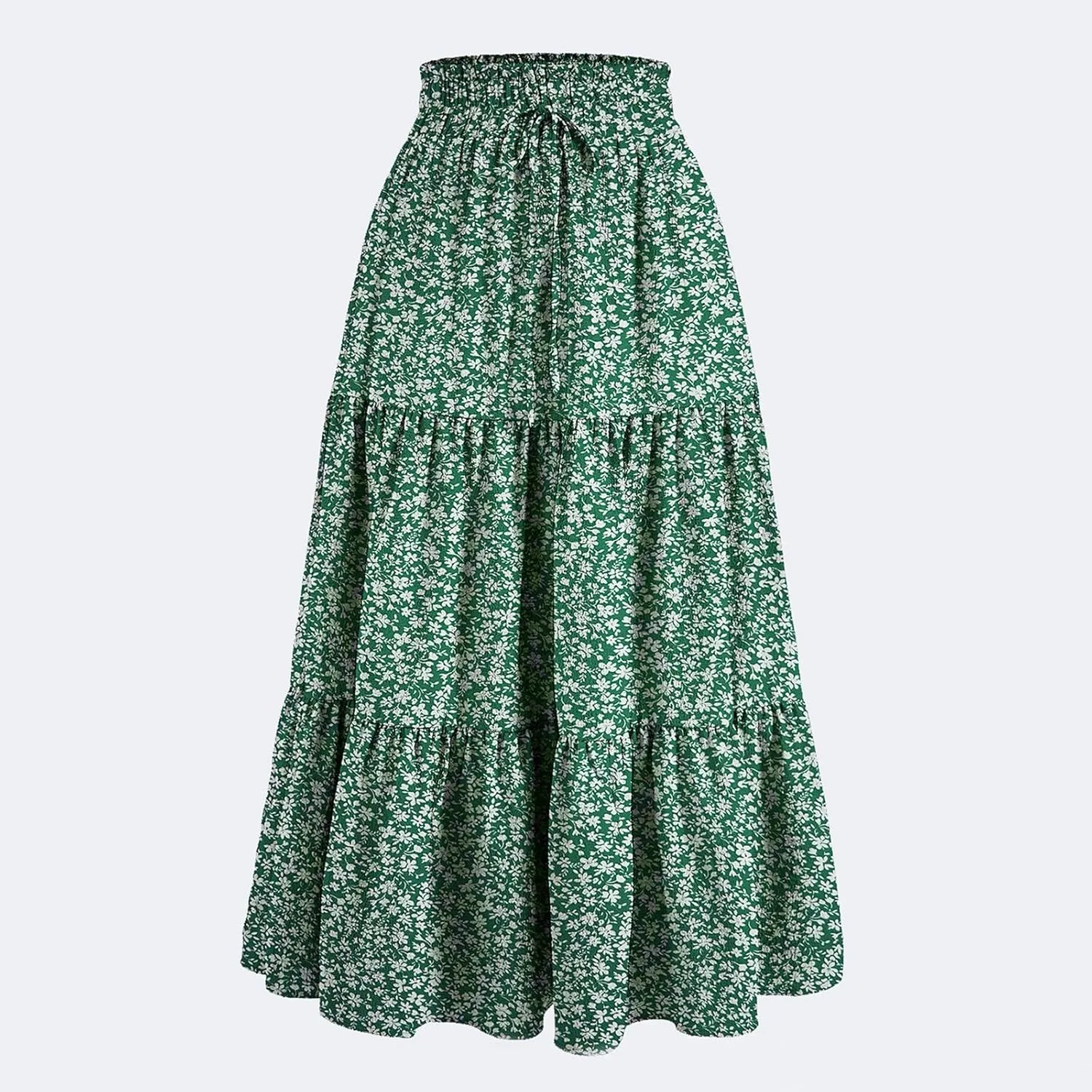 Tiered Floral Maxi Skirts for Women Trendy Elastic High Waisted Flowy Long Skirt Summer Boho Beach A Line Skirt