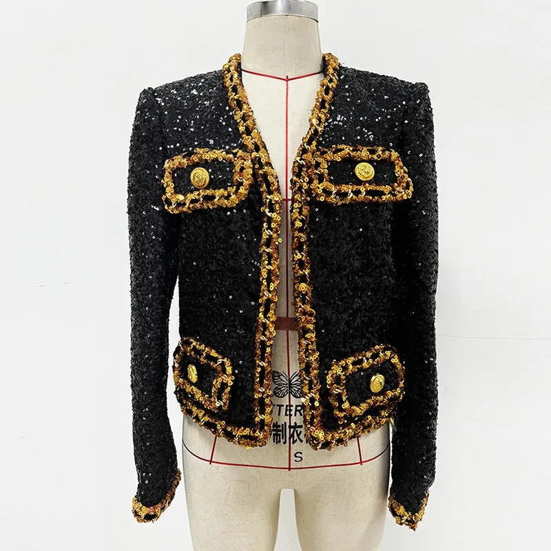 Trend4us Women's Shiny Sequin Blazer