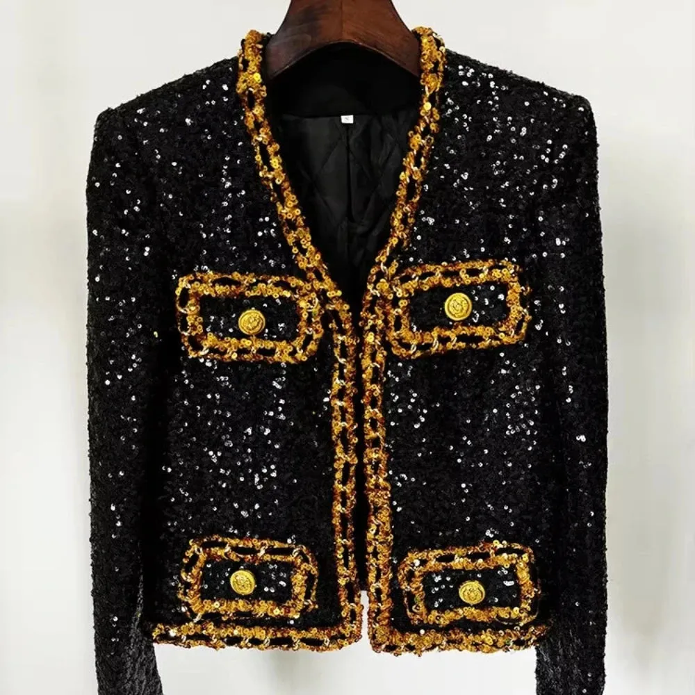 Trend4us Women's Shiny Sequin Blazer