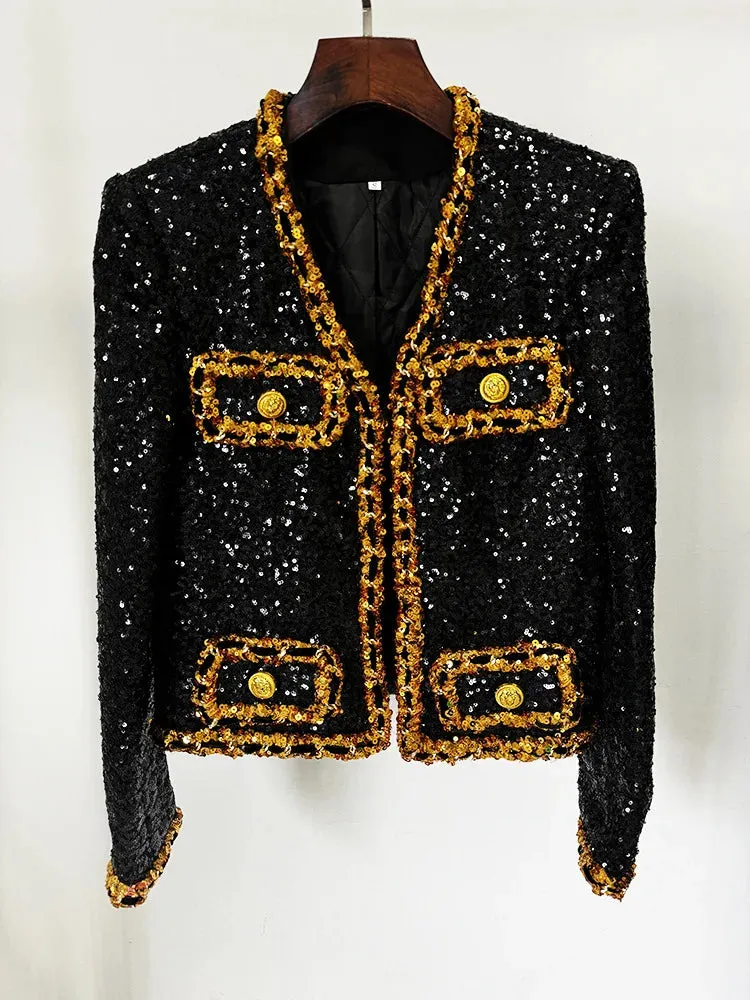 Trend4us Women's Shiny Sequin Blazer