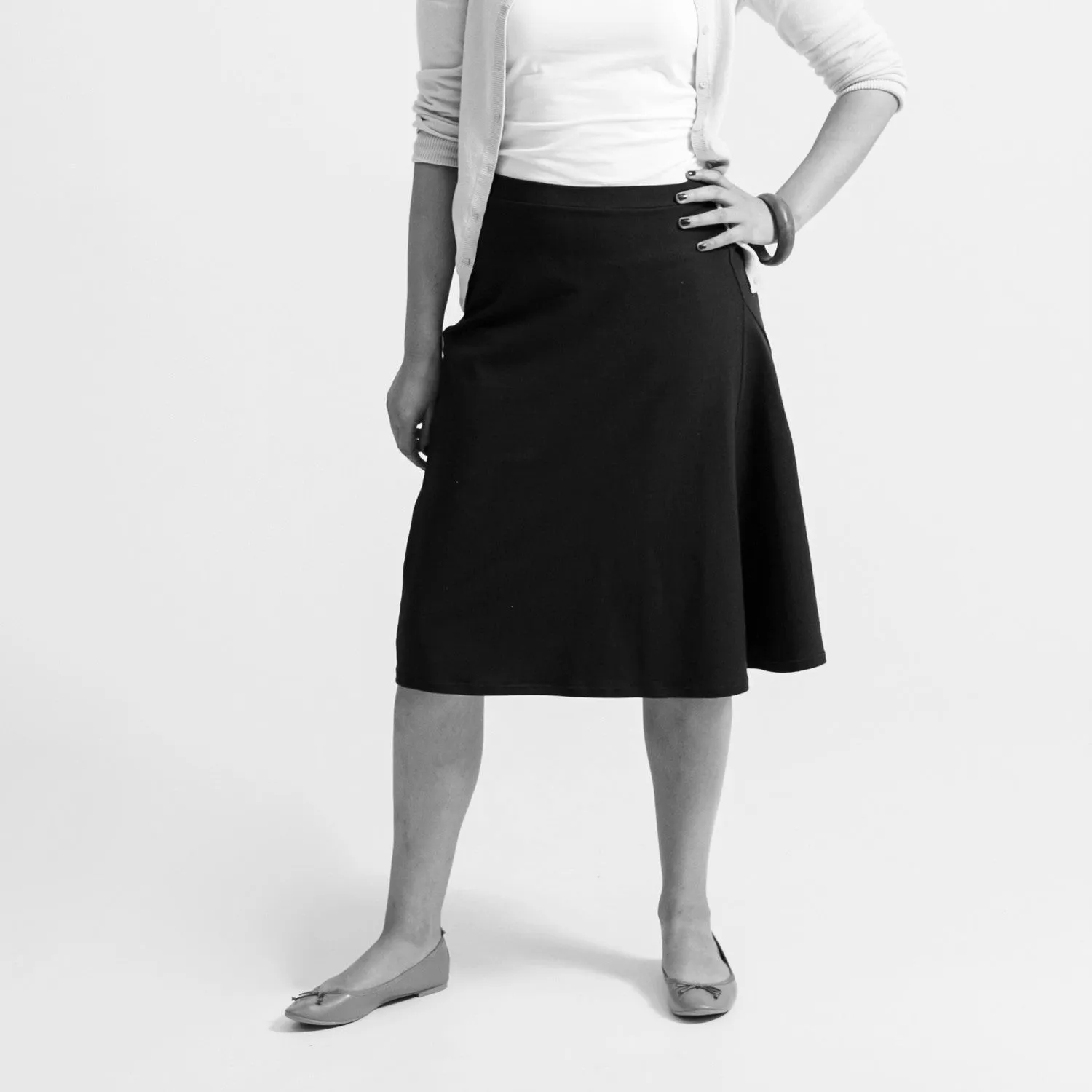 Triangle Swing Midi Skirt - Black