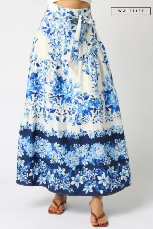 Waitlist 3/20 ♥ Donna High Waist Tie Floral Print Maxi Skirt Blue