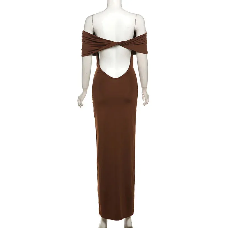 Wendy Pleated Off-Shoulder Elegant Long Dress