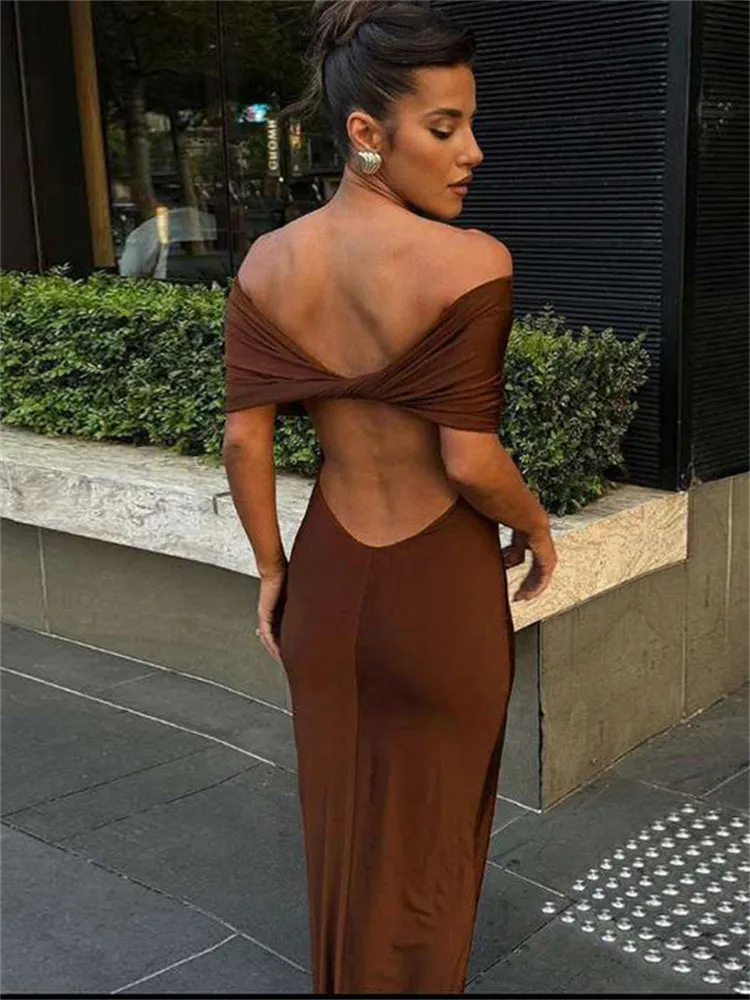 Wendy Pleated Off-Shoulder Elegant Long Dress