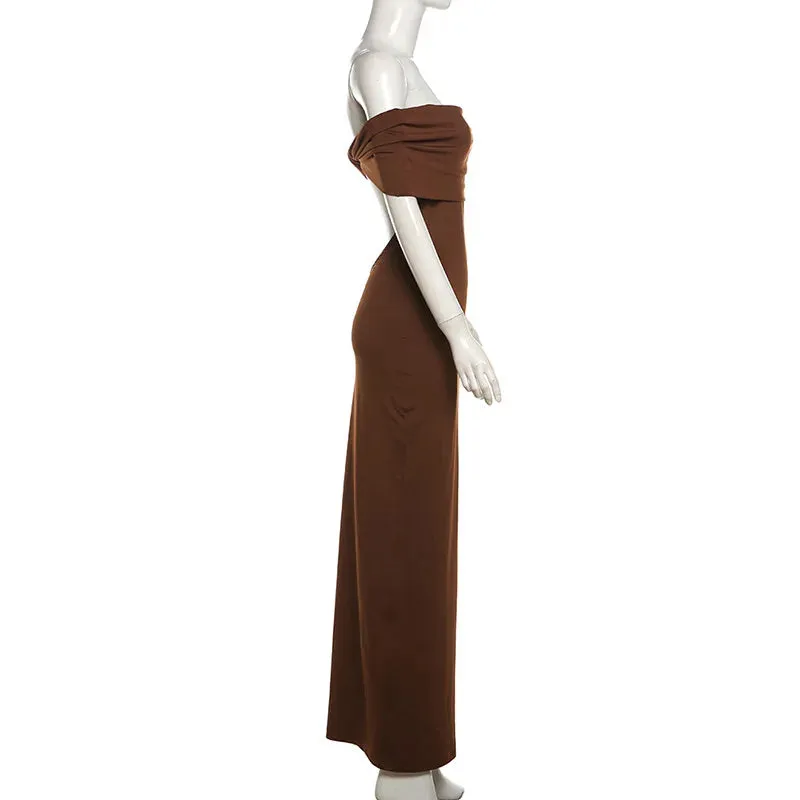 Wendy Pleated Off-Shoulder Elegant Long Dress
