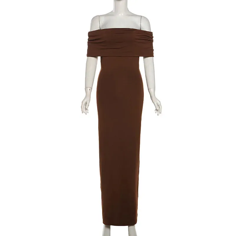 Wendy Pleated Off-Shoulder Elegant Long Dress
