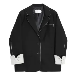 Wenkouban-Winter outfits Christmas Lapel Collar Roll Sleeve Oversized Black Suit Jacket