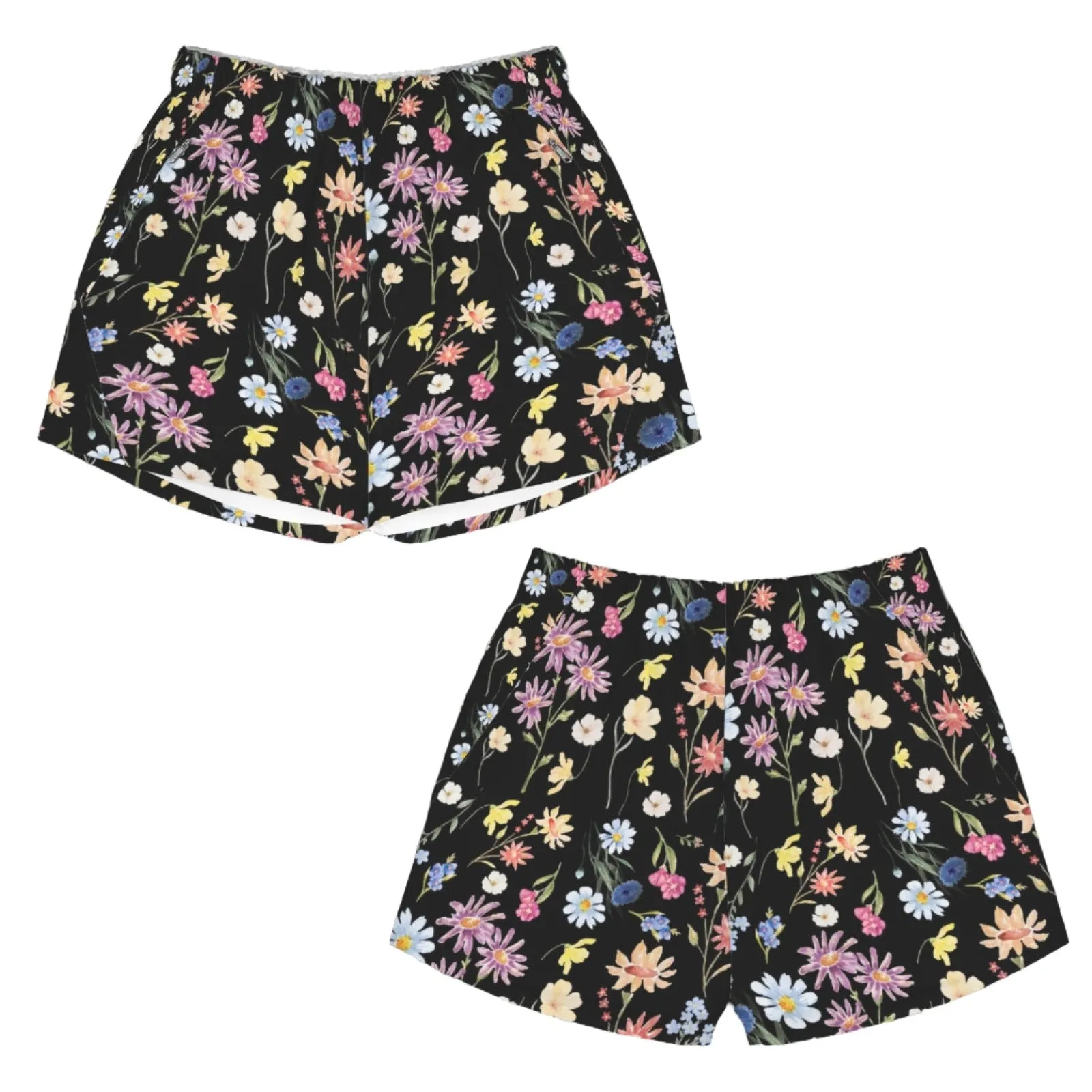 Wildflowers Painted Black Zip Pocket Shorts up to 5 XL (FWS)