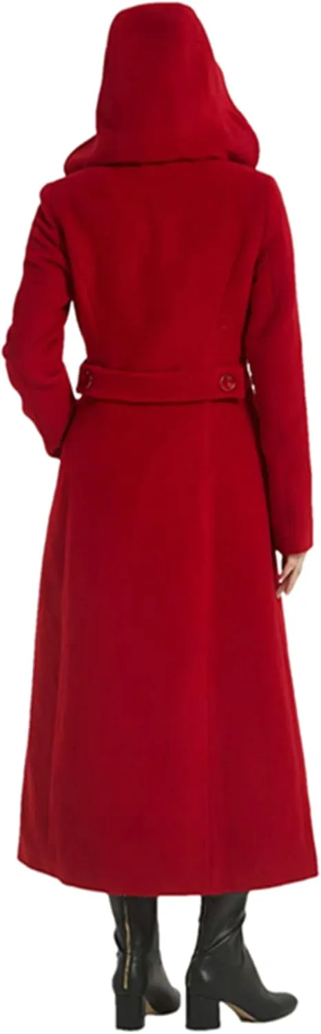 Women's Double Breasted Maxi Long Winter Wool Trench Coat Hooded Thick Warm Overcoats