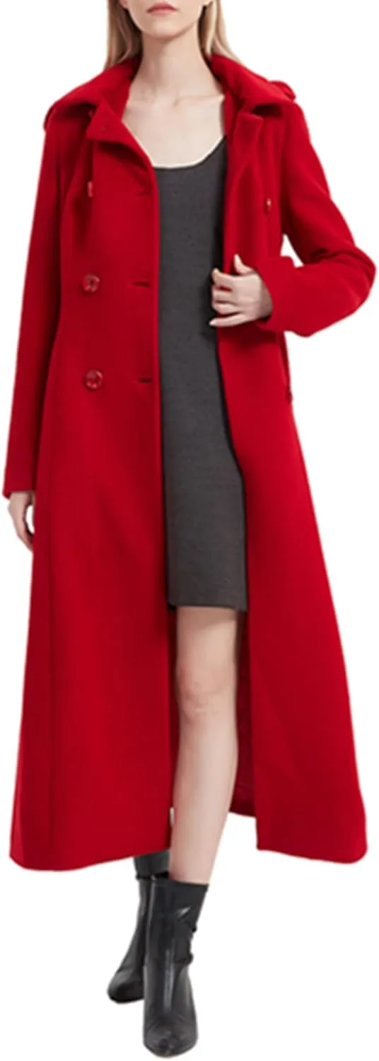 Women's Double Breasted Maxi Long Winter Wool Trench Coat Hooded Thick Warm Overcoats