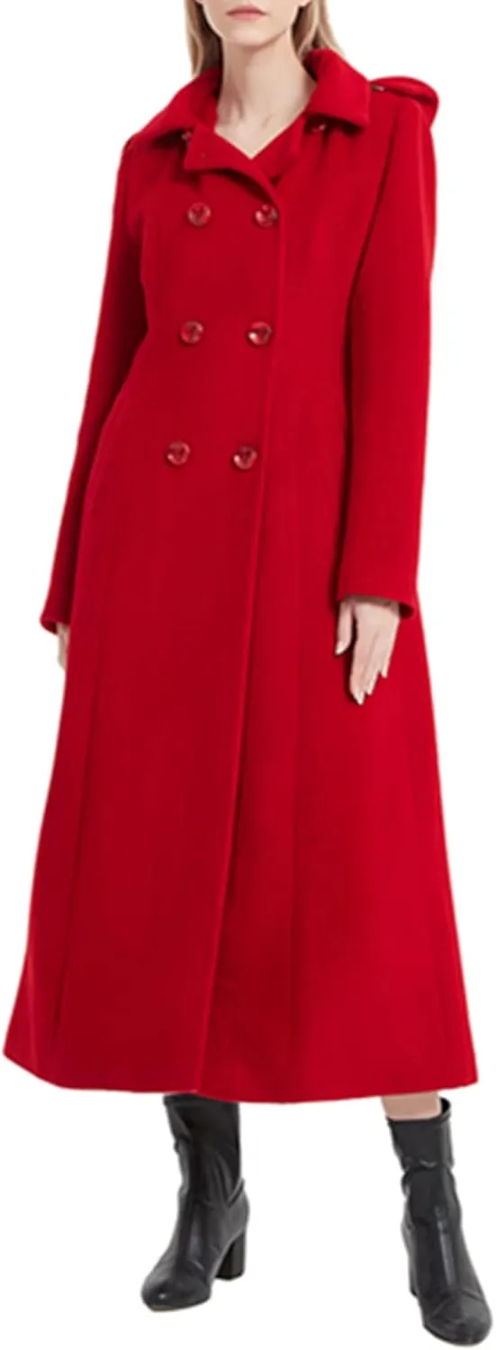Women's Double Breasted Maxi Long Winter Wool Trench Coat Hooded Thick Warm Overcoats