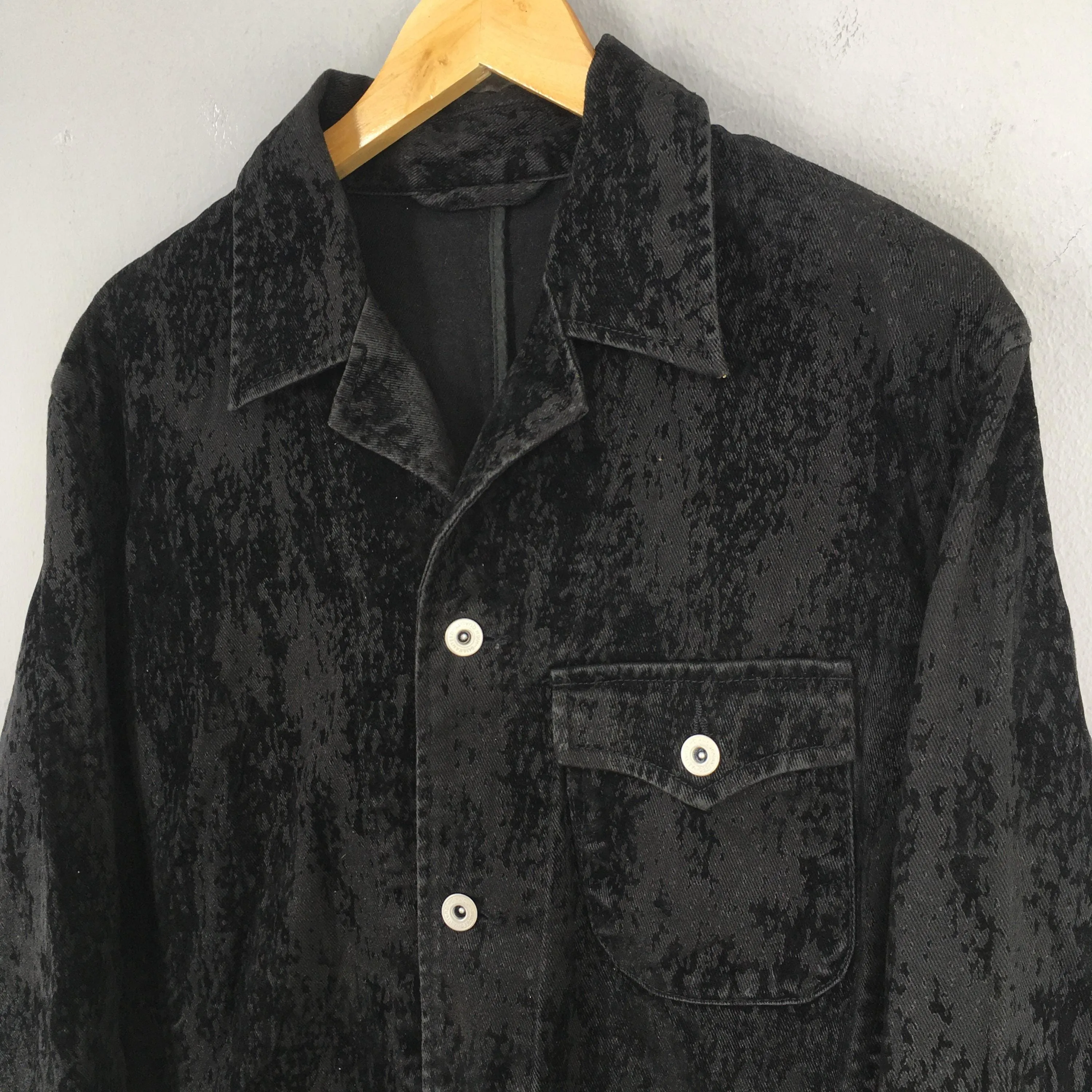 Workwear Pattern Denim Jacket Large