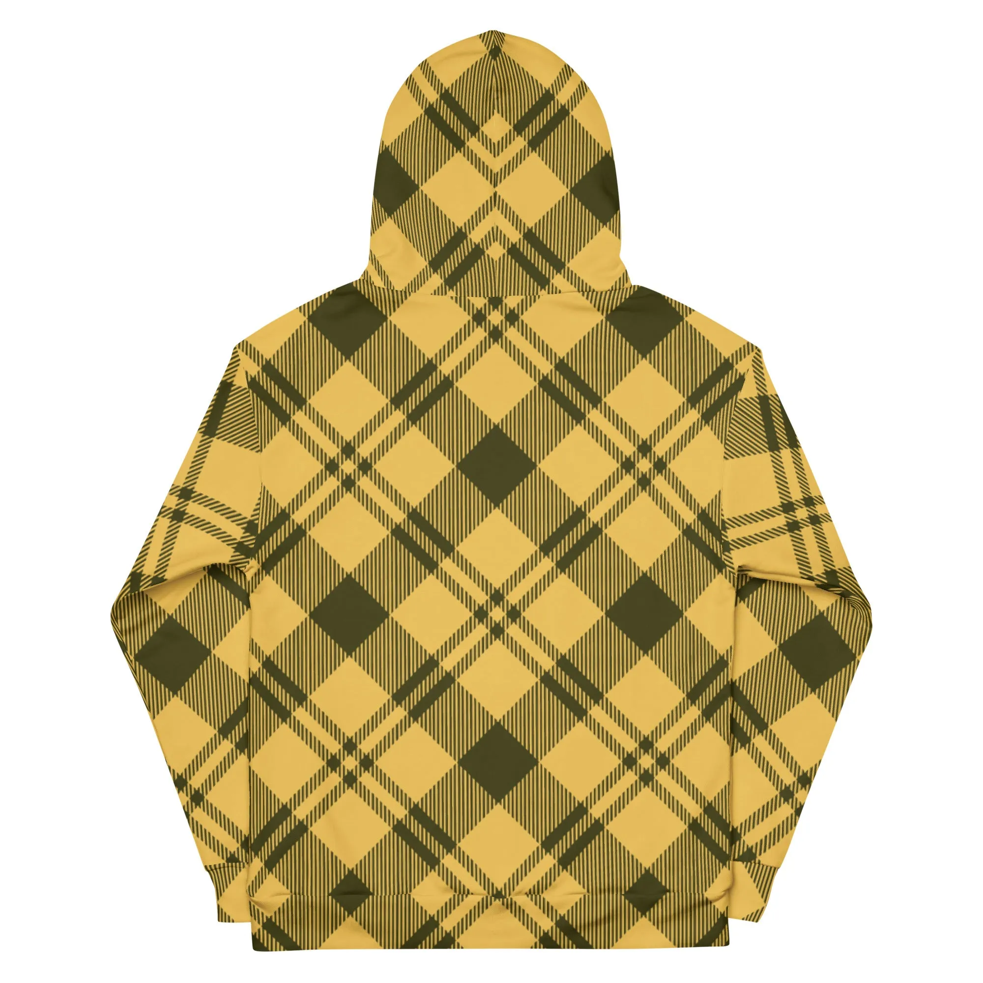 Yellow Black Plaid Printed Hoodie, Plaid Print Unisex Soft Fleece Designer Hoodie- Made in USA/MX/EU